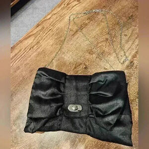 Satin Black Bow Purse w/ Clasp & Chain Strap